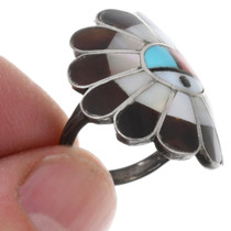 Vintage Sterling Silver Inlaid Sunface Zuni Ring 44187