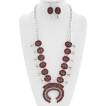 Red Coral Navajo Squash Blossom Necklace Set 44276