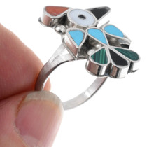 Turquoise Coral Mother of Pearl Thunderbird Symbol Zuni Ring 44331
