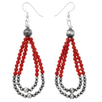 Red Coral Sterling Silver Navajo Desert Pearl Earrings 44369