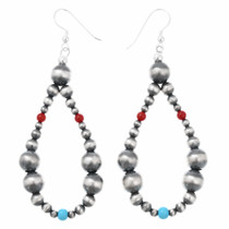 Navajo Beaded Turquoise Sterling Silver Earrings 44232