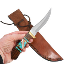 Authentic Navajo Made Turquoise Inlay Knife Artist Dorris Yazzie Signed 44392