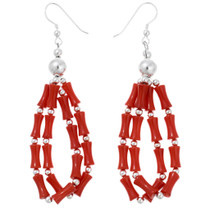 Navajo Red Coral Hoop Silver Earrings 44419