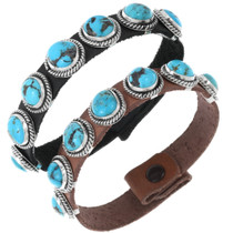 Leather Turquoise Bracelet Brown or Black Ladies and Mens Sizes 44432