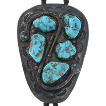 Old Pawn Natural Turquoise Zuni Effie Calavaza Snake Bolo Tie 44438