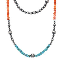 Spiderweb Turquoise Spiny Oyster Beaded Desert Pearls Necklace 44444