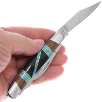 Turquoise Jet Folding Pocket Knife Navajo Artist Dorris Yazzie Signed 44451