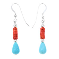 Navajo Coral Heishi Turquoise Beaded Earrings 44503