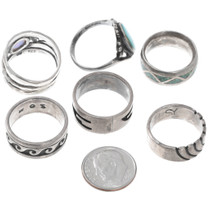 Set of 6 Sterling Silver Turquoise Old Pawn Native American Rings 44536