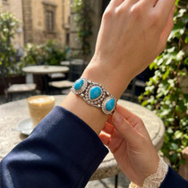 Real Turquoise Sterling Silver Cuff Bracelet Womens 44546
