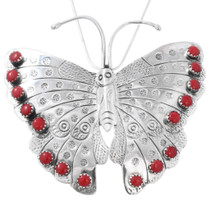 Sterling Silver Red Coral Navajo Butterfly Pendant 44584