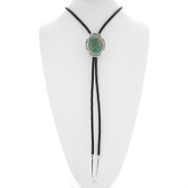 Navajo Notched Sterling Silver Pattern Turquoise Bolo Tie 44601