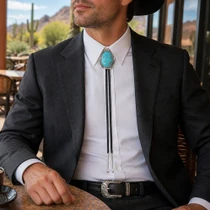 Genuine Turquoise Silver Southwest Bolo Tie 44649