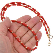 Three Strand Beaded Gold Coral Necklace 44672