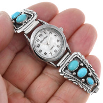 Sterling Silver Navajo Made Blue Turquoise Watch 44775