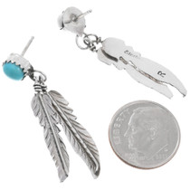 Authentic Navajo Silver Feather Turquoise Earrings Artist Ronnie Lee Signed 44783