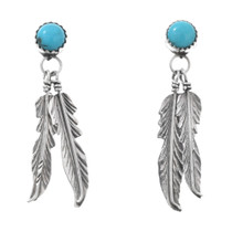 Sterling Sleeping Beauty Turquoise Feather Earrings 44785
