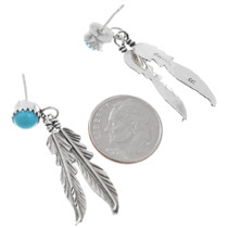 Authentic Navajo Silver Feather Turquoise Earrings Artist Ronnie Lee Signed 44785