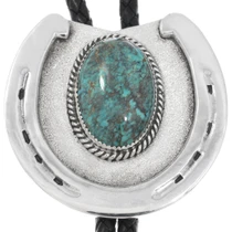 Sterling Silver Navajo Horseshoe Turquoise Bolo Tie 44819