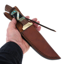 Fancy Inlaid Turquoise Ironwood Handle Hunting Knife