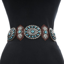 Blue Turquoise Nugget Antiqued Silver Full Size Concho Belt 44952