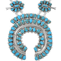 Spiderweb Turquoise Navajo Squash Blossom Necklace Set
