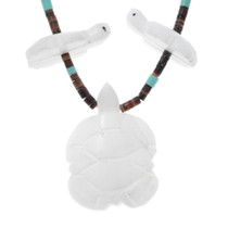 Carved Turtle Fetish Heishi Shell Necklace 45044