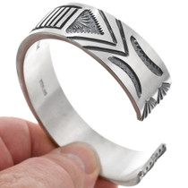 Native American Sterling Silver Deep Hammered Navajo Pattern Mens Cuff Bracelet 46038