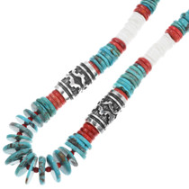 Beaded Turquoise Necklace Sterling Silver Barrel Beads Artist Lula Begay 46049