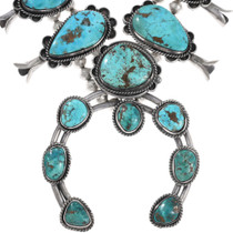 Vintage Morenci Turquoise Navajo Squash Blossom Necklace 46136