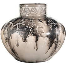 Hand Etched Zia Dancer Design Horsehair Acoma Pottery 46202