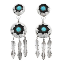 Navajo Turquoise Shadowbox Sterling Silver Feather Earrings 46210