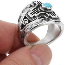 Native American Zia Symbol Turquoise Sterling Silver Mens Ring 46214