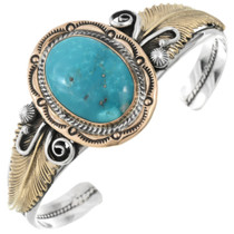 Gold Sterling Silver Navajo Kingman Turquoise Bracelet 46227