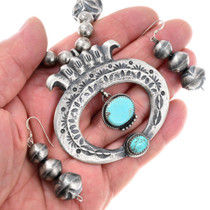 Navajo Naja Turquoise Pendant Bench Beads Necklace Earrings Set 46234