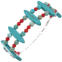 Navajo Coral Turquoise Beaded Tennis Bracelet 46242