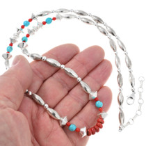 Native American Sterling Silver Beaded Necklace 46244