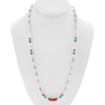 Beaded Sterling Silver Coral Turquoise Necklace 46244