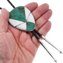 Vintage Mother of Pearl Turquoise Inlay Bolo Tie Nelson Lee 0883