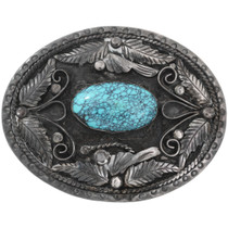 Vintage Turquoise Silver Navajo Fancy Belt Buckle by Jimmie Nezzie 0763