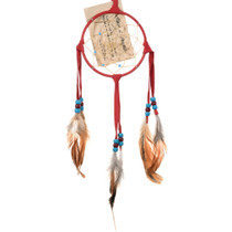 Southwest Navajo Made Red Leather Dreamcatcher 46290