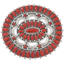 Vintage Zuni Sterling Silver Red Coral belt Buckle 46295