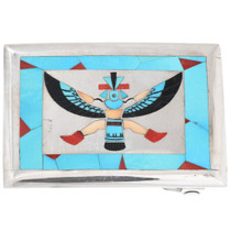 Old Pawn Inlaid Turquoise Knifewing Zuni Belt Buckle 46298