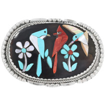 Old Pawn Inlaid Coral Turquoise Zuni Bird Belt Buckle 46310
