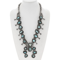 Vintage Elegant Sterling Turquoise Navajo Squash Blossom Necklace Circa 50's 0082