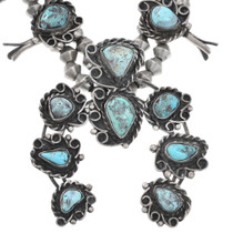 Dry Creek Turquoise Sterling Silver Navajo Squash Blossom Necklace 46317