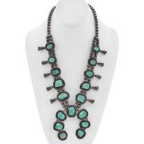 Vintage Kingman Turquoise Navajo Squash Blossom Necklace 46318
