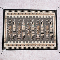 Large Vintage Yei Pattern Wool Handwoven Navajo Rug 46326