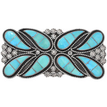 Old Pawn Zuni Inlay Sterling Silver Turquoise Belt Buckle 46354