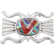Vintage Turquoise Spiny Oyster Inlaid Sterling Silver Belt Buckle 46365
